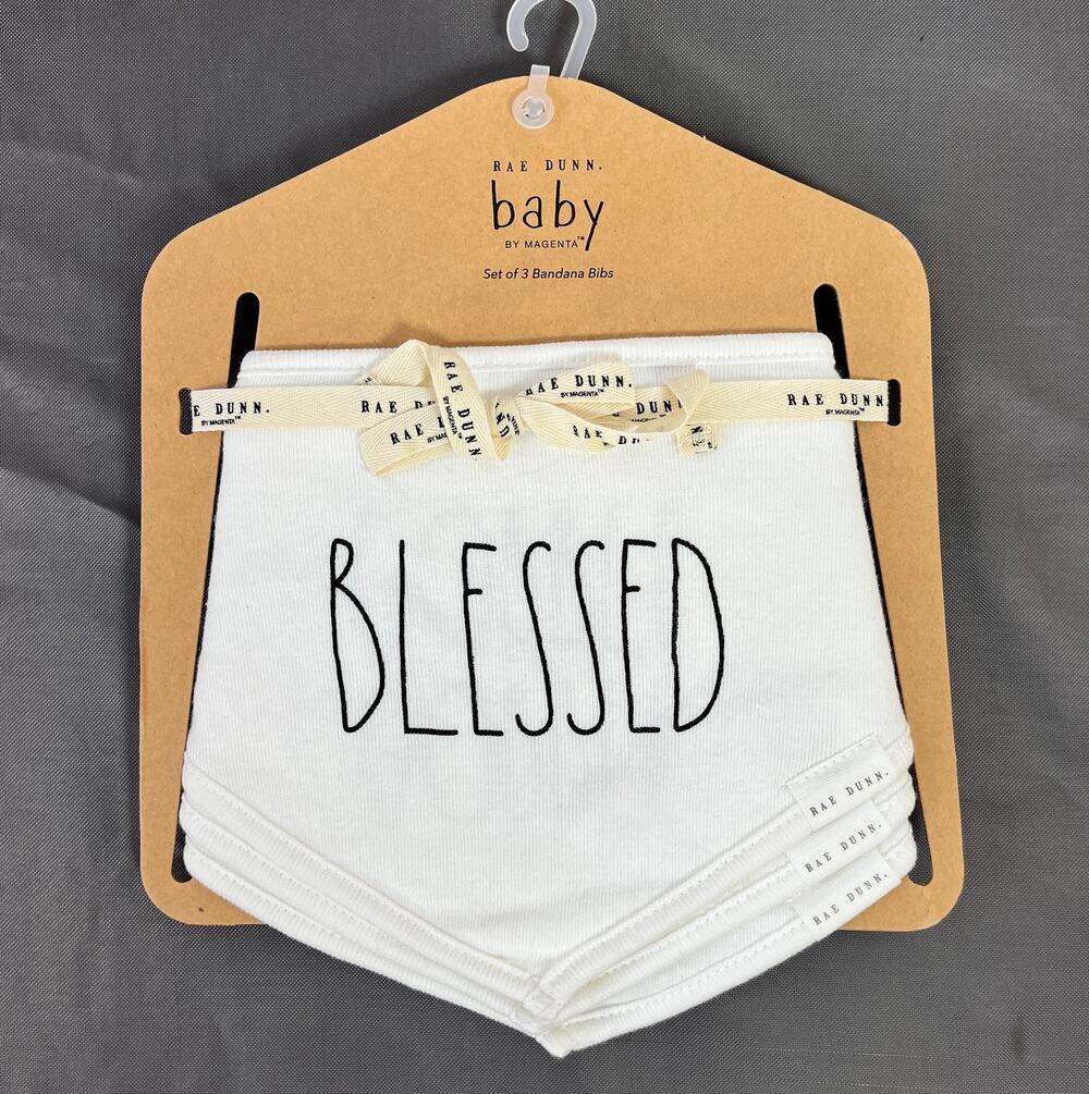 Rae Dunn Baby Bibs Thanksgiving Set of 3 Blessed Gobble Gobble Thankful NEW